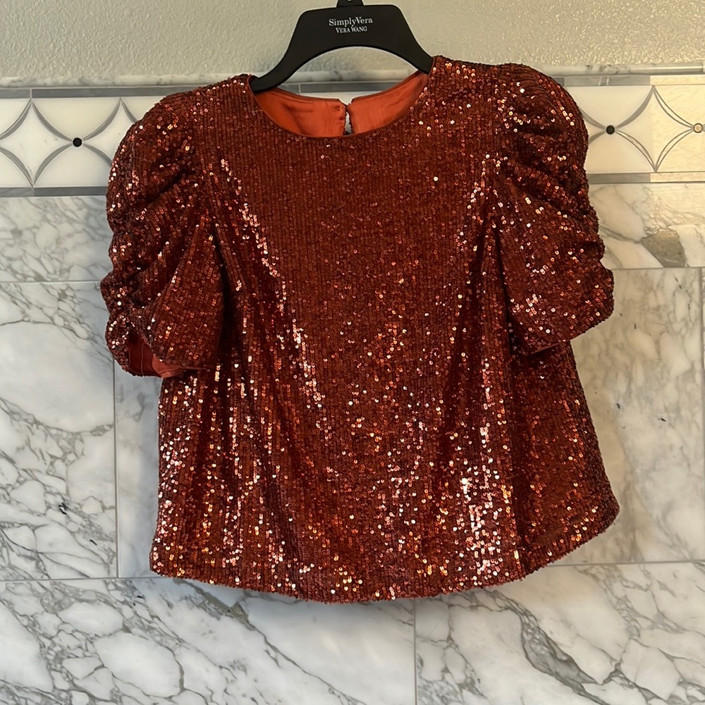 NWT Anthropologie Marie Copper Sequin Blouse